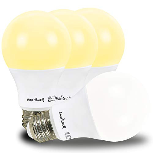 AmeriLuck Dusk to Dawn Auto On/Off LED Light Bulbs A19, 60W Equivalent (9W), for Porch Hallway Yard Patio Garage (3000K Warm White, 4 Pack)