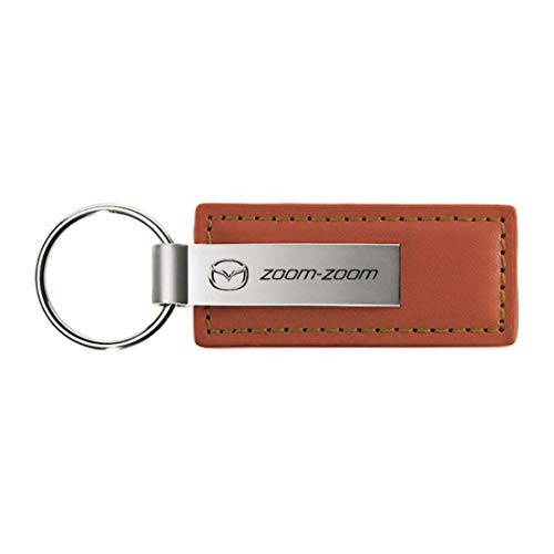 Mazda Zoom-Zoom Brown Leather Key Fob Authentic Logo Key Chain Key Ring Keychain Lanyard