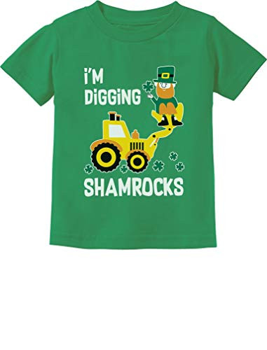 Im Digging Shamrocks St. Patricks Day Tractor Toddler Kids T-Shirt 4T Green