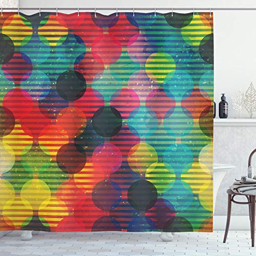Ambesonne Geometric Circle Shower Curtain Psychedelic Digital Futuristic Spherical Funky Grunge Display Cloth Fabric Bathroom Decor Set with Hooks 70 inch Long Multicolor