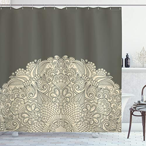 Ambesonne Oriental Shower Curtain Half Mandala with Rich Floral Curls Traditional Vintage Motif Cloth Fabric Bathroom Decor Set with Hooks 70 inch Long Dark Taupe