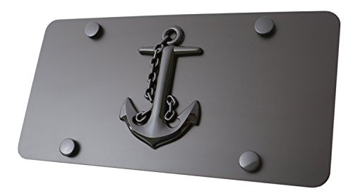 LFPartS Navy Ship Anchor 3d Black Emblem on Stainless Steel License Plate (plate 12"x6", Black Emblem on Black)
