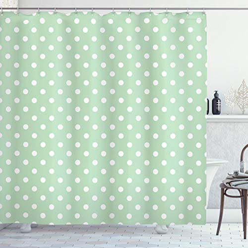 Ambesonne Mint Shower Curtain Classical Old Fashioned Polka Dots Pattern on Pale Green Fresh Background Cloth Fabric Bathroom Decor Set with Hooks 75 inch Long Mint Green