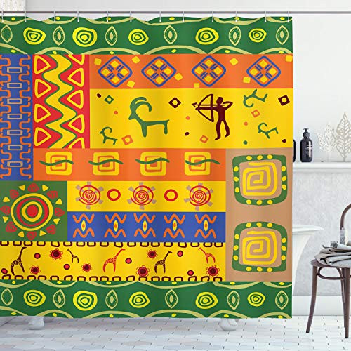 Ambesonne African Shower Curtain Animal Art in Detailed Themed Backdrop Design Cloth Fabric Bathroom Decor Set with Hooks 75 inch Long Orange Green Ambesonne African Shower Curtain Animal Art in Detailed Themed Backdrop Design Cloth Fabric Bathroom Decor Set with Hooks 75 inch Long Orange Green