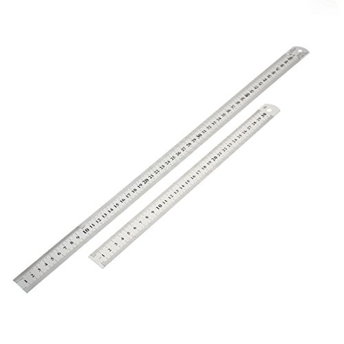 uxcell Stationery Double Sides Straight Ruler 30cm 50cm 2 in 1 Silver Tone
