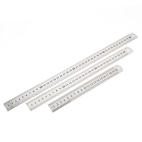 uxcell Double Sides Straight Ruler 20cm 30cm 40cm 3 in 1 Silver Tone