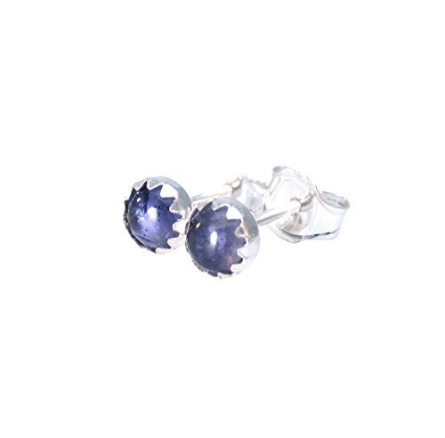 Tiny Iolite Stud Earrings 4mm Cartilage Studs Violet Color Gemstone