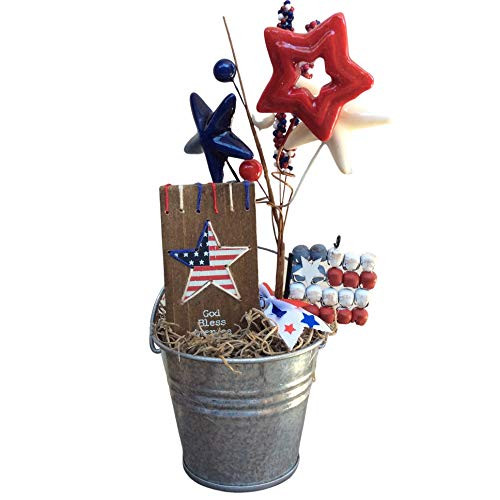 AGD Patriotic Decor - God Bless America Tin Pail Display AGD Patriotic Decor - God Bless America Tin Pail Display