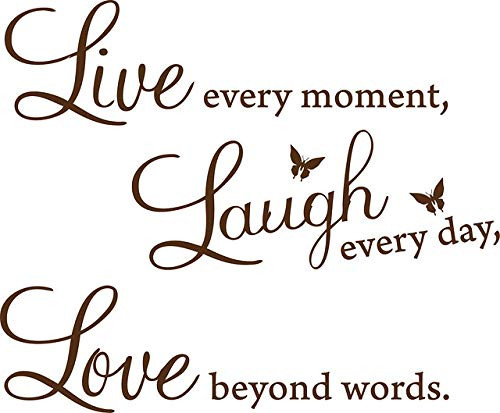 Blinggo 15 X 22 Brown Vinyl Decal Live Every Moment Laugh Every Day Love Beyond Words Wall Quote