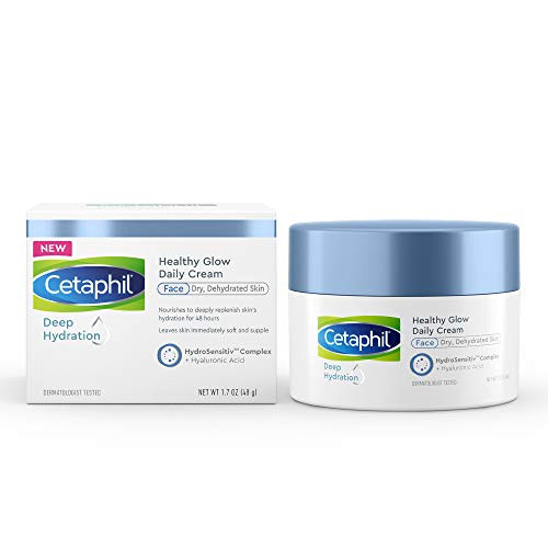 CETAPHIL Deep Hydration Healthy Glow Daily Face Cream - 1.7 oz - 48 Hour Dry Skin Face Moisturizer for Sensitive Skin - With Hyaluronic Acid Vitamin E  and  Vitamin B5 - Dermatologist Recommended