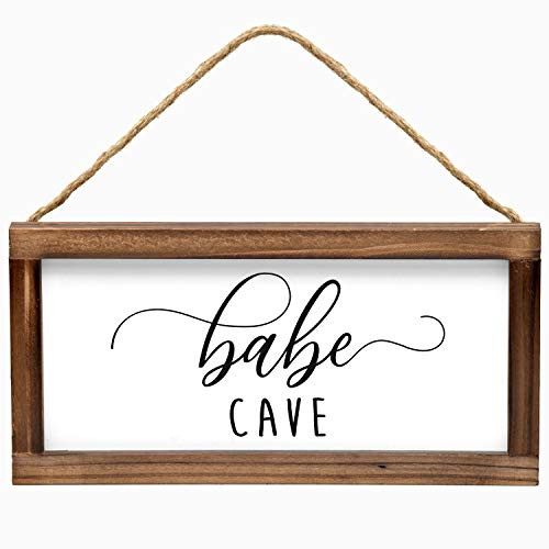Babe Cave Sign - Hanging Rustic Sign- Farmhouse Decor for the Home - Nursery Decor Modern Farmhouse Wall Decor Rustic Home Decor Farmhouse Babe Cave Sign with Solid Wood Frame- 6 x 12 Inches