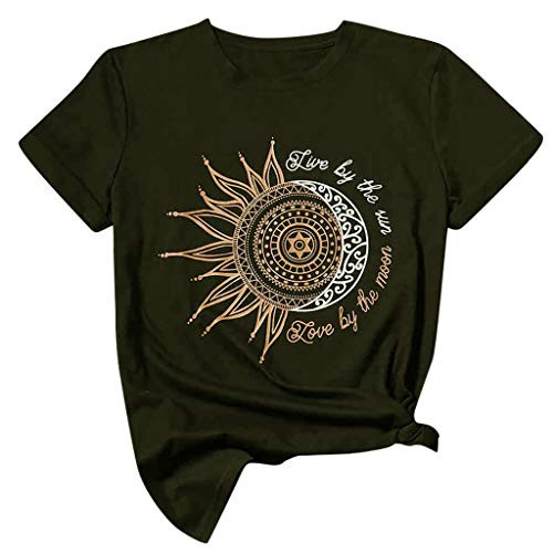 Womens Short Sleeve TopsWomens Loose T-Shirts Casual Print Short Sleeves O-Neck Blouse Tops-A-SunMoom-Army Greens- Womens Short Sleeve TopsWomens Loose T-Shirts Casual Print Short Sleeves O-Neck Blouse Tops-A-SunMoom-Army Greens-