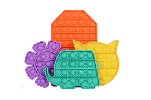 4 Pack Push Pop Bubble Sensory Fidget Toy Stress Reliever Office Toys Anxiety Relief Pop Squeeze Autism ADHD and Special Needs Stress Reliever Cat Elephant Flower and Octagon by TREYCER