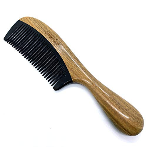 One and One Handmade 100 percent Natural Green Sandalwood Hair Combs - Anti-Static Sandalwood Scent Natural Hair Detangler Wooden Comb - buffalo horn Fine tooth