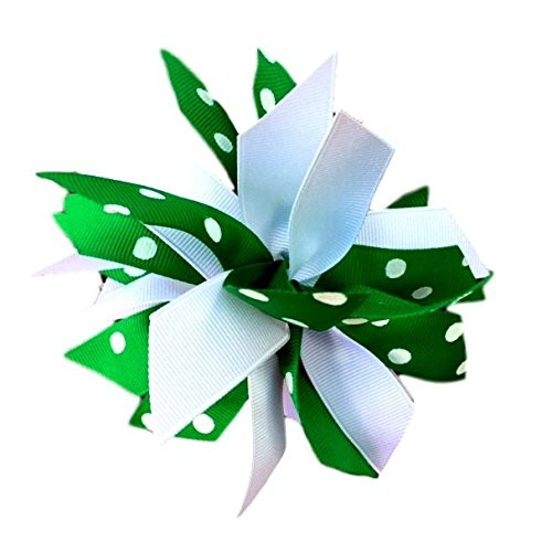 Victory Bows Spiky Pom Pom Polka Dot Grosgrain Hair Bow- The Sandra Kelly Green Polka Dot and White- Made in the USA French Clip ULT100PR Victory Bows Spiky Pom Pom Polka Dot Grosgrain Hair Bow- The Sandra Kelly Green Polka Dot and White- Made in the USA French Clip ULT100PR