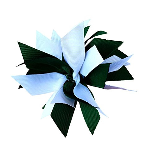 Victory Bows Spiky Pom Pom Grosgrain Hair Bow- The Sandra Hunter Green and White- Made in the USA Pony Tail Band ULT100 Victory Bows Spiky Pom Pom Grosgrain Hair Bow- The Sandra Hunter Green and White- Made in the USA Pony Tail Band ULT100
