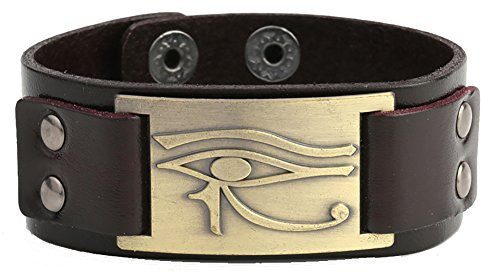 Dawapara Vintage Amulet Egyptian The Eye of Horus Metal Craft Connector Cuff Leather Bracelet Men Jewelry -Brown Antique Brass- Dawapara Vintage Amulet Egyptian The Eye of Horus Metal Craft Connector Cuff Leather Bracelet Men Jewelry -Brown Antique Brass-