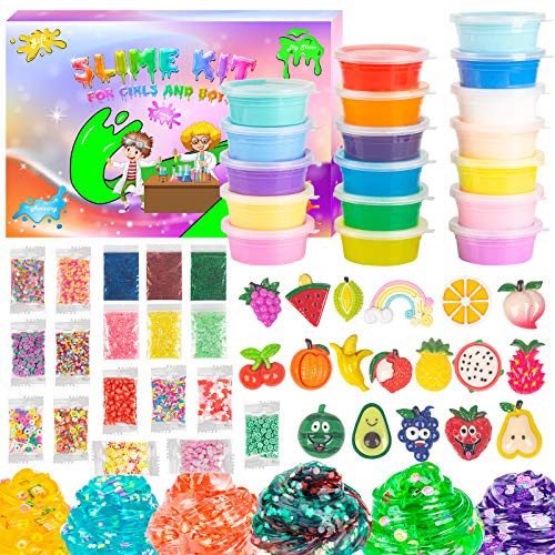 DIY Crystal Slime KitButter Slime Kits for Girls Boys Toys with Slime Charms and Add insIncludes Fruit SliceGlitter PowderPineappleRainbowSqueeze Stress Relief Toy