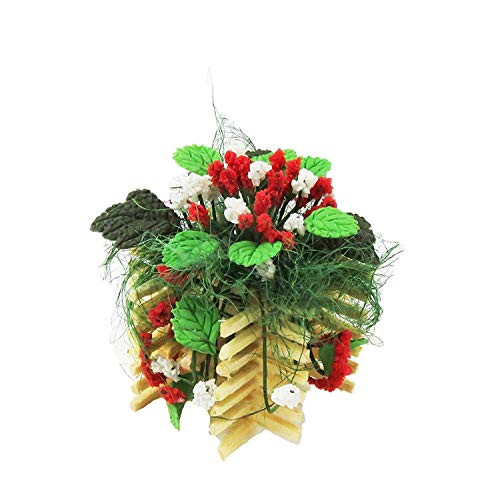 Melody Jane Dollhouse Pink Purple Flower Display in Wooden Planter Garden Accessory