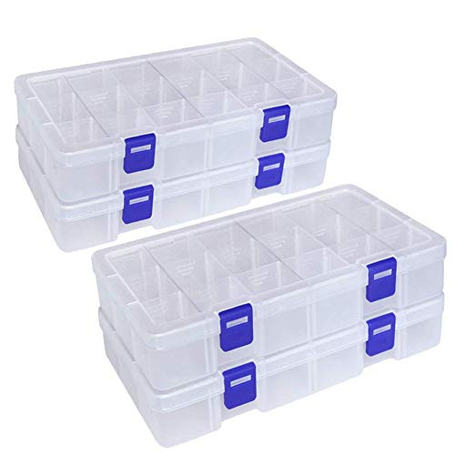 Qualsen Plastic Compartment Box with Adjustable Dividers Craft Tackle Organizer Storage Containers Box -18 grid x 4 Clear-