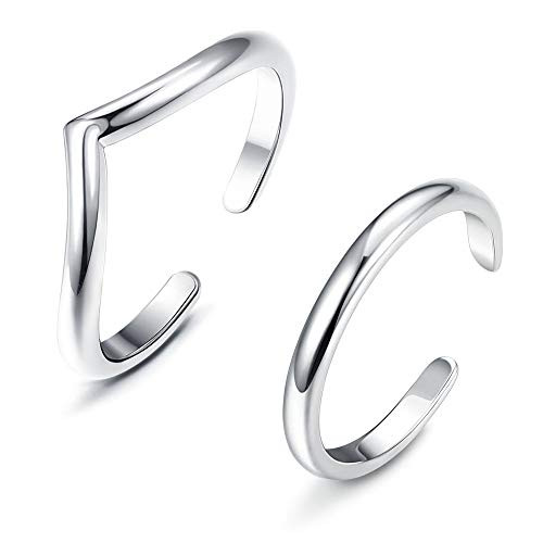 Sllaiss 2 Pcs 925 Sterling Silver Chevron Thumb Ring for Women Minimalist Stackable Midi Rings Set Simple Adjustable Knuckle Open Ring