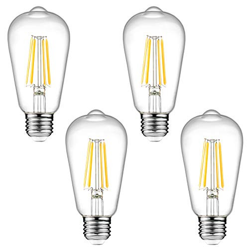 Dimmable Ascher Vintage LED Edison Bulbs 6W Equivalent 60W 700 Lumens Warm White 2700K ST58 Antique LED Filament Bulbs E26 Medium Base Clear Glass Pack of 4
