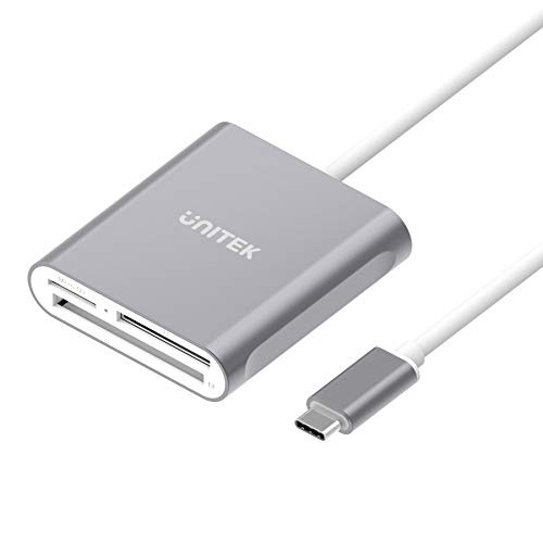 USB C SD Card Reader Unitek Aluminum 3-Slot USB 3.0 Type-C Flash Memory Card Reader for USB C Device Supports SanDisk Compact Flash Memory Card and Lexar Professional CompactFlash Card - Grey