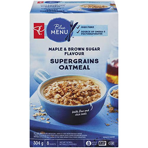 Presidents Choice Blue Menu Maple  and  Brown Sugar Flavour Supergrains Oatmeal 304g/10.7oz Imported from Canada-