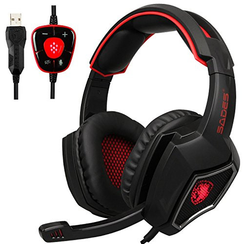 Yanni Sades SPIRITWOLF USB Version PC Computer Over Ear Stereo Gaming Headset, 7.1 Surround Sound Headphone with Mic, Noise Reduction, Volume Control, LED(Black Red) Yanni Sades SPIRITWOLF USB Version PC Computer Over Ear Stereo Gaming Headset, 7.1 Surround Sound Headphone with Mic, Noise Reduction, Volume Control, LED(Black Red)