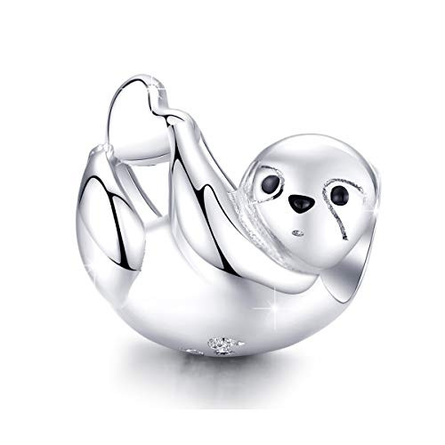 BAMOER 925 Sterling Silver Sloth Charms Heart Beads for Snake Chain Bracelet Necklace Lucky Animal Pendant BAMOER 925 Sterling Silver Sloth Charms Heart Beads for Snake Chain Bracelet Necklace Lucky Animal Pendant