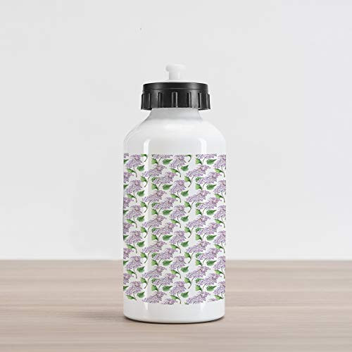 Ambesonne Lilac Aluminum Water Bottle Watercolor Hand Drawn Style Aromatic Herbal Growth Countryside Cottage Theme Art Aluminum Insulated Spill-Proof Travel Sports Water Bottle Lilac and Green