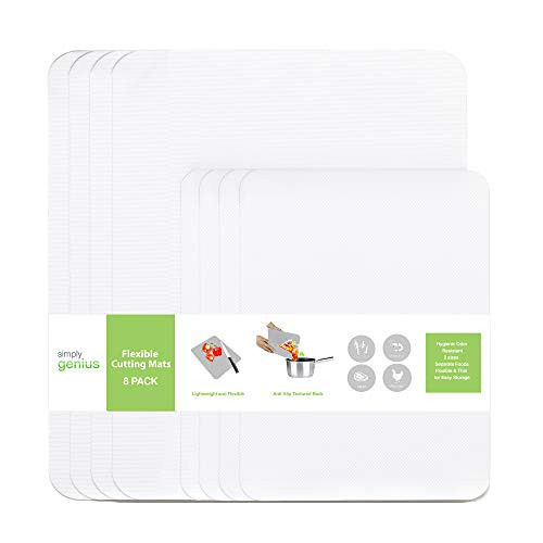 Simply Genius -8 Piece- Extra Thick White Cutting Boards for Kitchen Prep Non Slip Flexible Cutting Mat Set Dishwasher Safe BPA Free Plastic Chopping Mats for Meats and Vegetables