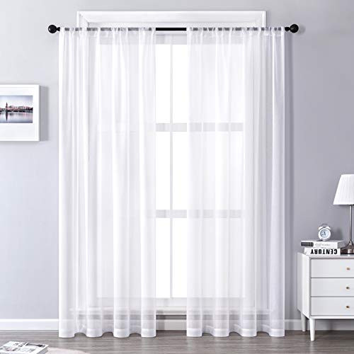 CUTEWIND Sheer Curtains White 84 inch Length Rod Pocket Window Voile Curtains for Living Room Sliding Glass Door Transparent Drapes Window Treatment W37 x L84 Set of 2 Panels