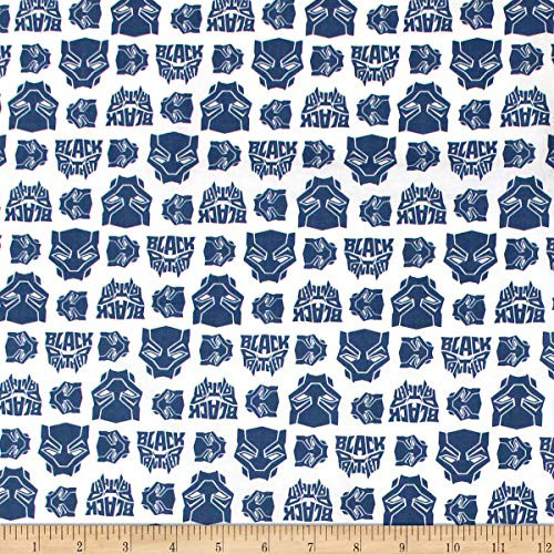 Eugene Textiles Camelot Marvel Heroes Black Panther Logo Toss Blue Fabric by the Yard