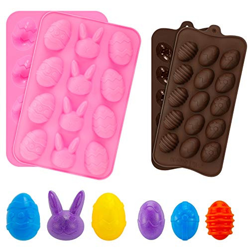 4 Pieces Easter Egg and Bunny Silicone Molds Easter Candy Chocolate Molds Egg Shape DIY Molds for Ice Cube Soap Jelly French Dessert Cake Decoration
