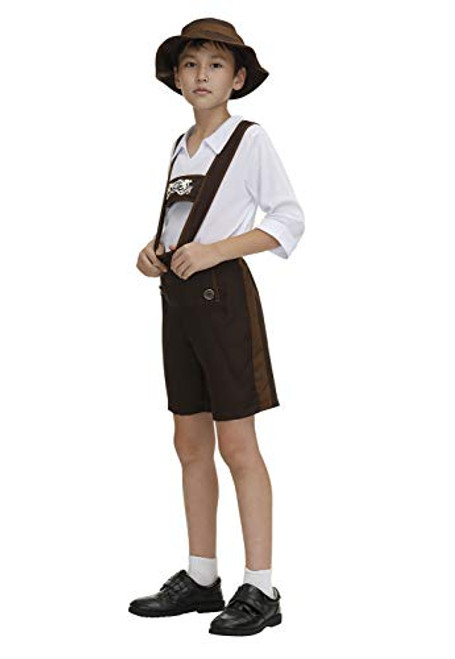 Haorugut Kids Oktoberfest Costume Bavarian Little Lederhosen Role Play German Beer Dress Up for Boys Girls 2XL Brown