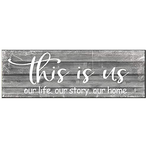 BEROSS This is Us Sign Our Life Our Story Our Home Rustic Wood Plaque Sign Farmhouse Wall Decor for Living Room Bedroom Entryway Kitchen 6 x 17.75 Inch