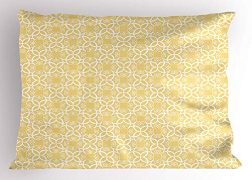 Ambesonne Yellow and White Pillow Sham Ornate Floral Pattern with Swirls Curls Symmetrical Overlap Motifs Decorative Standard Size Printed Pillowcase 26 inch X 20 inch Pale Yellow