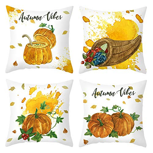PTHAHNIL Pumpkin Pillow Covers Set of 4 Autumn Decorations Fall Decor Throw Pillow Covers Grateful Thanksgiving Cushion Cover 18 X 18