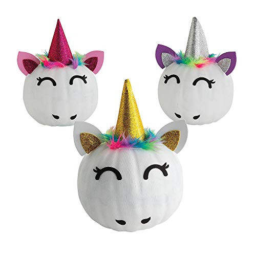 Fun Express Unicorn Pumpkin Decorating Kits - Makes 6 - Halloween Crafts for Kids