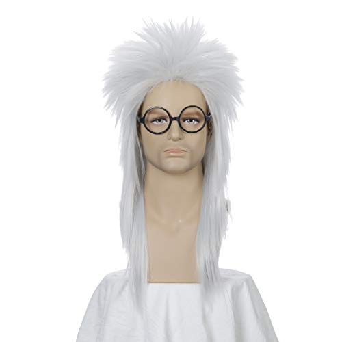 Mens 70s 80s Mullet Wig - Mens 80s and 70s Themed Party Fancy Mullet Wig for Rock Start Show and Joe dirt costume Wig -Silver-