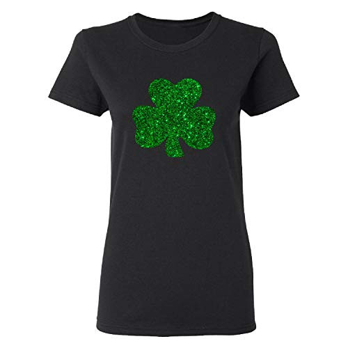 Irish Shamrock St. Patricks Day Glitter Green Lucky Charm Women Tshirt Black - Medium