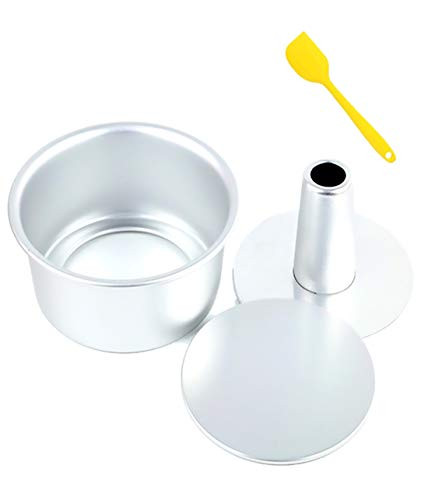 Cocaburra Angel Food Cake Pan 6-Inch Cake Pans 3-Piece Set Round Cake Pans and Tube Cake Pan 2-in-1 Removable Bottoms Set Nonstick Pound Cake Mold with Silicone Spatula