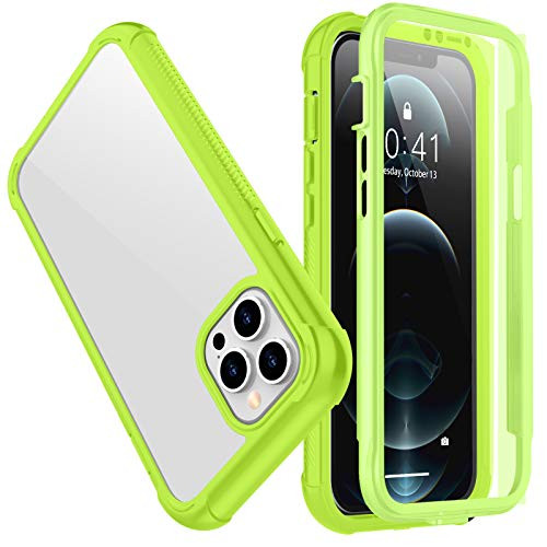SPIDERCASE Compatible with iPhone 12 Pro Max Protective Case with Built-in Screen Protector Green/Clear