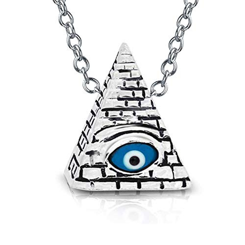 Free Mason Masonic Ancient Mystic Talisman Symbol Triangle Egyptian Pyramid With Blue Moving Horus Evil Eye Pendant Necklace For Women Oxidized 925 Sterling Silver Free Mason Masonic Ancient Mystic Talisman Symbol Triangle Egyptian Pyramid With Blue Moving Horus Evil Eye Pendant Necklace For Women Oxidized 925 Sterling Silver