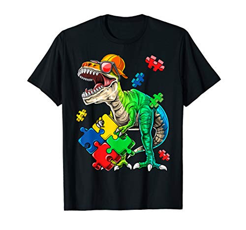 T Rex Dinosaur Autism Awareness Puzzle Piece Gift for Kids T-Shirt