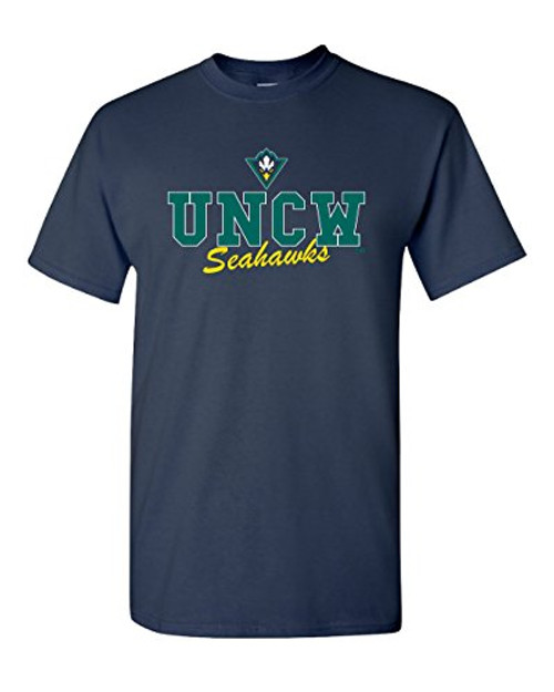 CreateMyTee UNCW Seahawks Logo Pride Short Sleeve T-Shirt -Small- Navy