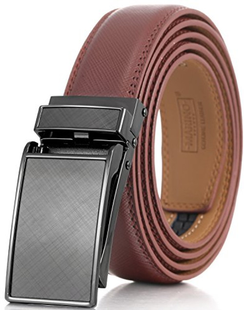 Marino Avenue Mens Genuine Leather Ratchet Dress Belt with Linxx Buckle - Gift Box - Charcoal Depiction - Brown - Adjustable from 28 inch to 44 inch Waist