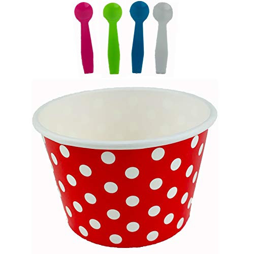 Worlds Paper Ice Cream Cups With Plastic Spoons Polka Dot Paper Yogurt Cups 8oz Red 50 Set