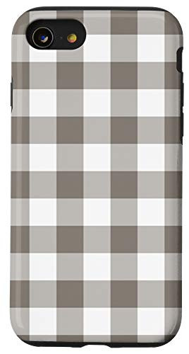 iPhone SE -2020- / 7 / 8 Gray Brown Gingham Plaid Rustic Pattern AEH583 Case